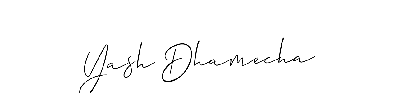 The best way (Allison_Script) to make a short signature is to pick only two or three words in your name. The name Yash Dhamecha include a total of six letters. For converting this name. Yash Dhamecha signature style 2 images and pictures png