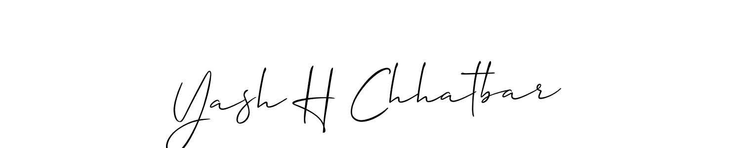 The best way (Allison_Script) to make a short signature is to pick only two or three words in your name. The name Yash H Chhatbar include a total of six letters. For converting this name. Yash H Chhatbar signature style 2 images and pictures png