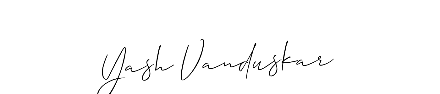 The best way (Allison_Script) to make a short signature is to pick only two or three words in your name. The name Yash Vanduskar include a total of six letters. For converting this name. Yash Vanduskar signature style 2 images and pictures png