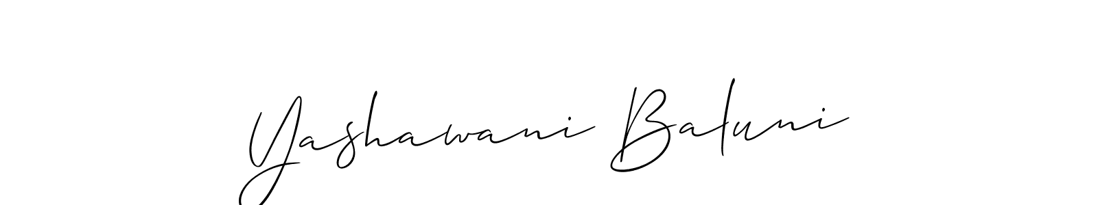 Allison_Script is a professional signature style that is perfect for those who want to add a touch of class to their signature. It is also a great choice for those who want to make their signature more unique. Get Yashawani Baluni name to fancy signature for free. Yashawani Baluni signature style 2 images and pictures png
