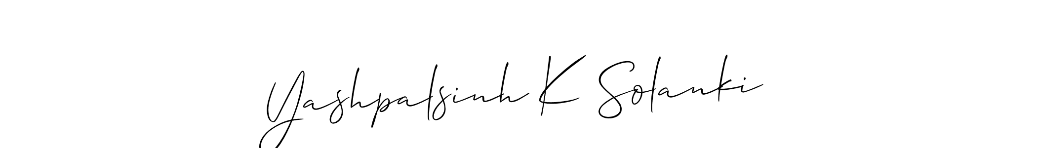 How to make Yashpalsinh K Solanki name signature. Use Allison_Script style for creating short signs online. This is the latest handwritten sign. Yashpalsinh K Solanki signature style 2 images and pictures png