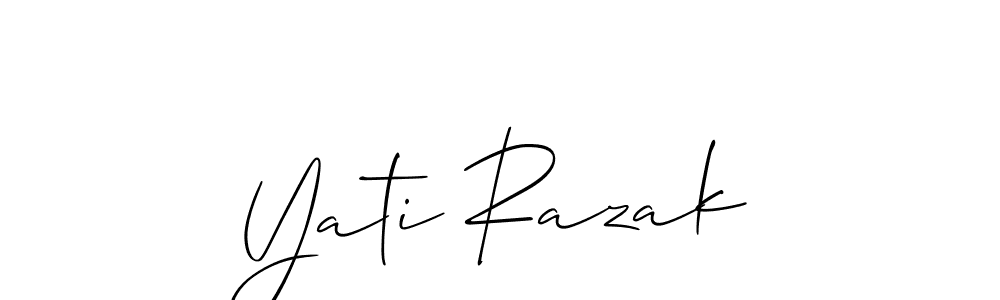 It looks lik you need a new signature style for name Yati Razak. Design unique handwritten (Allison_Script) signature with our free signature maker in just a few clicks. Yati Razak signature style 2 images and pictures png