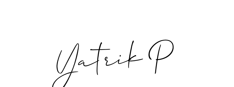 The best way (Allison_Script) to make a short signature is to pick only two or three words in your name. The name Yatrik P include a total of six letters. For converting this name. Yatrik P signature style 2 images and pictures png