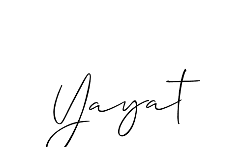 Use a signature maker to create a handwritten signature online. With this signature software, you can design (Allison_Script) your own signature for name Yayat. Yayat signature style 2 images and pictures png