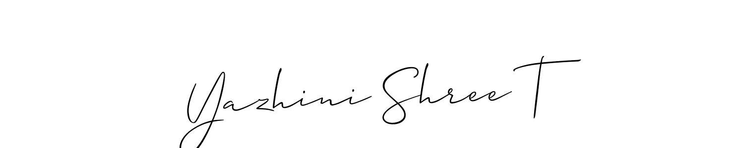 It looks lik you need a new signature style for name Yazhini Shree T. Design unique handwritten (Allison_Script) signature with our free signature maker in just a few clicks. Yazhini Shree T signature style 2 images and pictures png