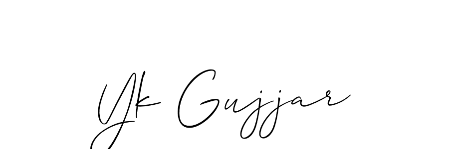 Make a beautiful signature design for name Yk Gujjar. With this signature (Allison_Script) style, you can create a handwritten signature for free. Yk Gujjar signature style 2 images and pictures png