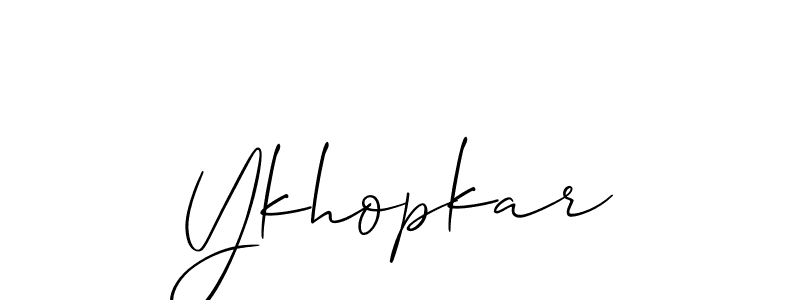 The best way (Allison_Script) to make a short signature is to pick only two or three words in your name. The name Ykhopkar include a total of six letters. For converting this name. Ykhopkar signature style 2 images and pictures png