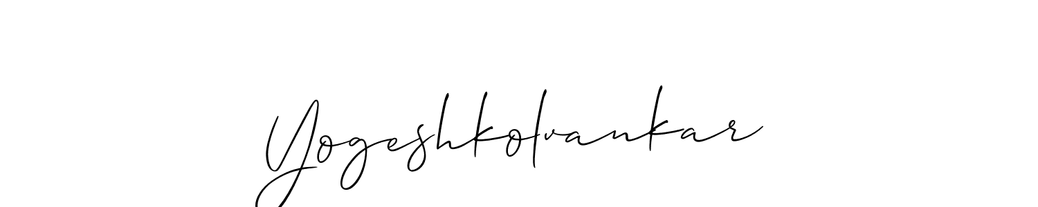Allison_Script is a professional signature style that is perfect for those who want to add a touch of class to their signature. It is also a great choice for those who want to make their signature more unique. Get Yogeshkolvankar name to fancy signature for free. Yogeshkolvankar signature style 2 images and pictures png