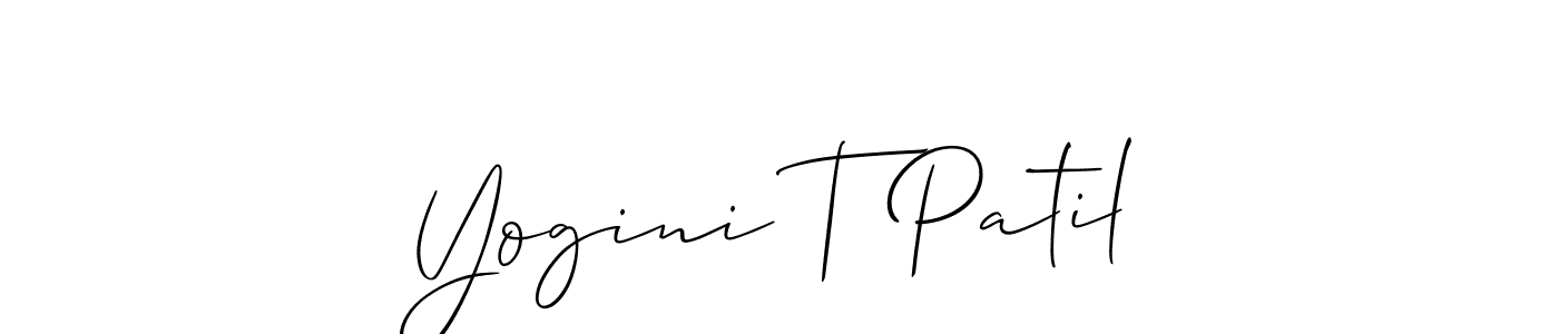 The best way (Allison_Script) to make a short signature is to pick only two or three words in your name. The name Yogini T Patil include a total of six letters. For converting this name. Yogini T Patil signature style 2 images and pictures png