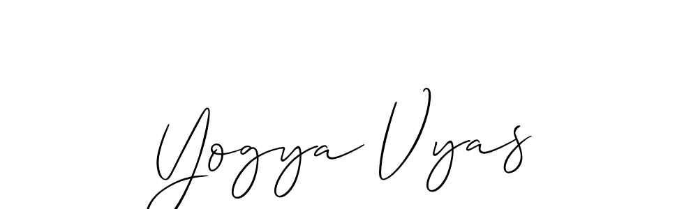 The best way (Allison_Script) to make a short signature is to pick only two or three words in your name. The name Yogya Vyas include a total of six letters. For converting this name. Yogya Vyas signature style 2 images and pictures png