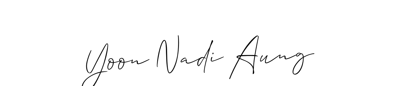 Check out images of Autograph of Yoon Nadi Aung name. Actor Yoon Nadi Aung Signature Style. Allison_Script is a professional sign style online. Yoon Nadi Aung signature style 2 images and pictures png