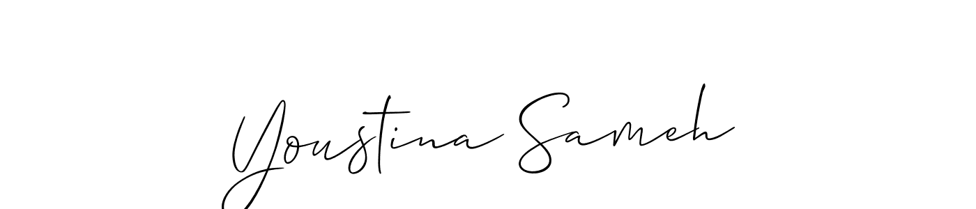 Use a signature maker to create a handwritten signature online. With this signature software, you can design (Allison_Script) your own signature for name Youstina Sameh. Youstina Sameh signature style 2 images and pictures png