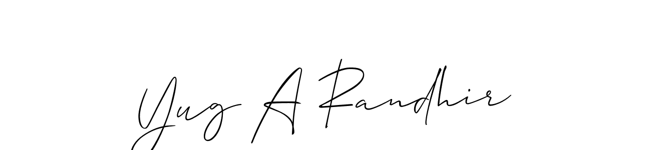 Create a beautiful signature design for name Yug A Randhir. With this signature (Allison_Script) fonts, you can make a handwritten signature for free. Yug A Randhir signature style 2 images and pictures png