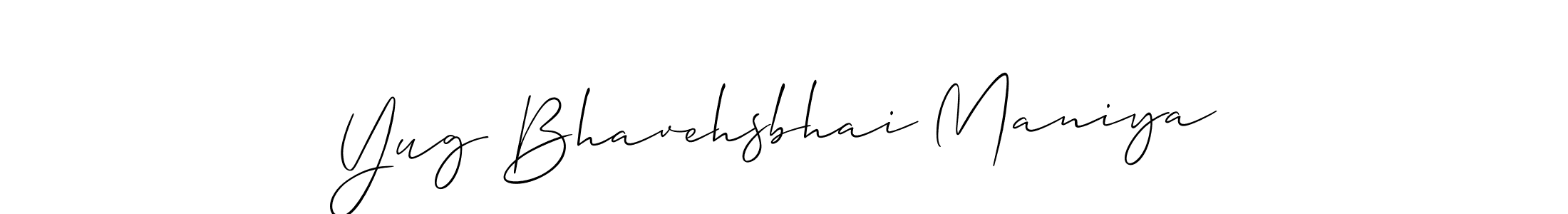 The best way (Allison_Script) to make a short signature is to pick only two or three words in your name. The name Yug Bhavehsbhai Maniya include a total of six letters. For converting this name. Yug Bhavehsbhai Maniya signature style 2 images and pictures png
