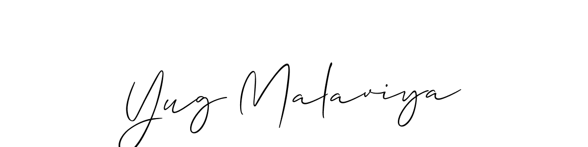 Similarly Allison_Script is the best handwritten signature design. Signature creator online .You can use it as an online autograph creator for name Yug Malaviya. Yug Malaviya signature style 2 images and pictures png