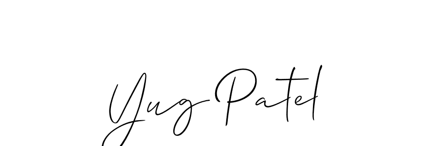 Create a beautiful signature design for name Yug Patel. With this signature (Allison_Script) fonts, you can make a handwritten signature for free. Yug Patel signature style 2 images and pictures png