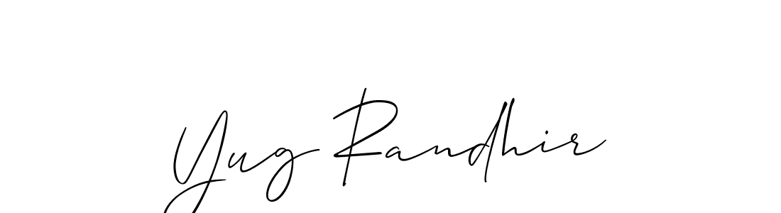 How to make Yug Randhir name signature. Use Allison_Script style for creating short signs online. This is the latest handwritten sign. Yug Randhir signature style 2 images and pictures png