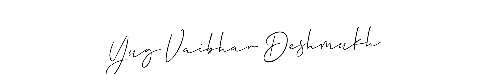 if you are searching for the best signature style for your name Yug Vaibhav Deshmukh. so please give up your signature search. here we have designed multiple signature styles  using Allison_Script. Yug Vaibhav Deshmukh signature style 2 images and pictures png