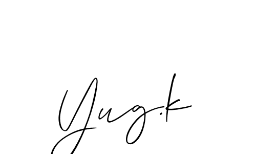 Allison_Script is a professional signature style that is perfect for those who want to add a touch of class to their signature. It is also a great choice for those who want to make their signature more unique. Get Yug.k name to fancy signature for free. Yug.k signature style 2 images and pictures png