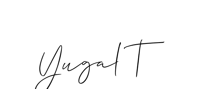 The best way (Allison_Script) to make a short signature is to pick only two or three words in your name. The name Yugal T include a total of six letters. For converting this name. Yugal T signature style 2 images and pictures png