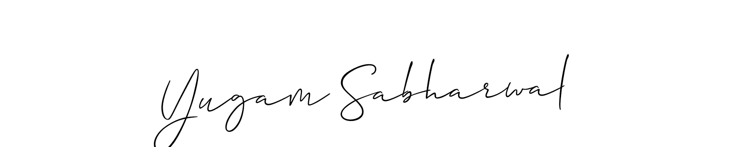 You should practise on your own different ways (Allison_Script) to write your name (Yugam Sabharwal) in signature. don't let someone else do it for you. Yugam Sabharwal signature style 2 images and pictures png