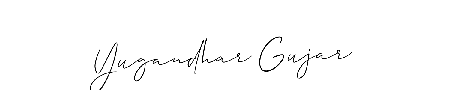 Allison_Script is a professional signature style that is perfect for those who want to add a touch of class to their signature. It is also a great choice for those who want to make their signature more unique. Get Yugandhar Gujar name to fancy signature for free. Yugandhar Gujar signature style 2 images and pictures png