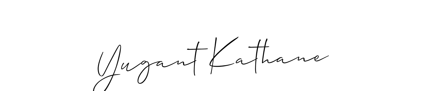 The best way (Allison_Script) to make a short signature is to pick only two or three words in your name. The name Yugant Kathane include a total of six letters. For converting this name. Yugant Kathane signature style 2 images and pictures png