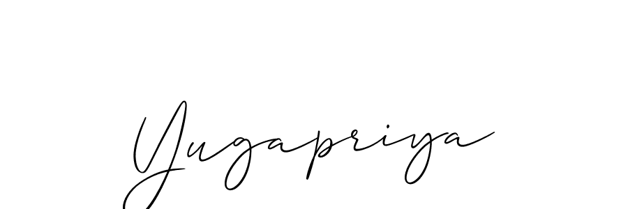 The best way (Allison_Script) to make a short signature is to pick only two or three words in your name. The name Yugapriya include a total of six letters. For converting this name. Yugapriya signature style 2 images and pictures png