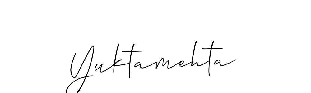 The best way (Allison_Script) to make a short signature is to pick only two or three words in your name. The name Yuktamehta include a total of six letters. For converting this name. Yuktamehta signature style 2 images and pictures png