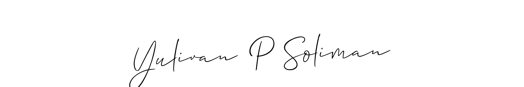 The best way (Allison_Script) to make a short signature is to pick only two or three words in your name. The name Yulivan  P Soliman include a total of six letters. For converting this name. Yulivan  P Soliman signature style 2 images and pictures png