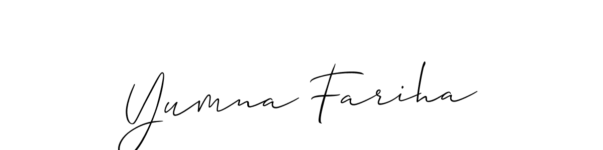 Also we have Yumna Fariha name is the best signature style. Create professional handwritten signature collection using Allison_Script autograph style. Yumna Fariha signature style 2 images and pictures png