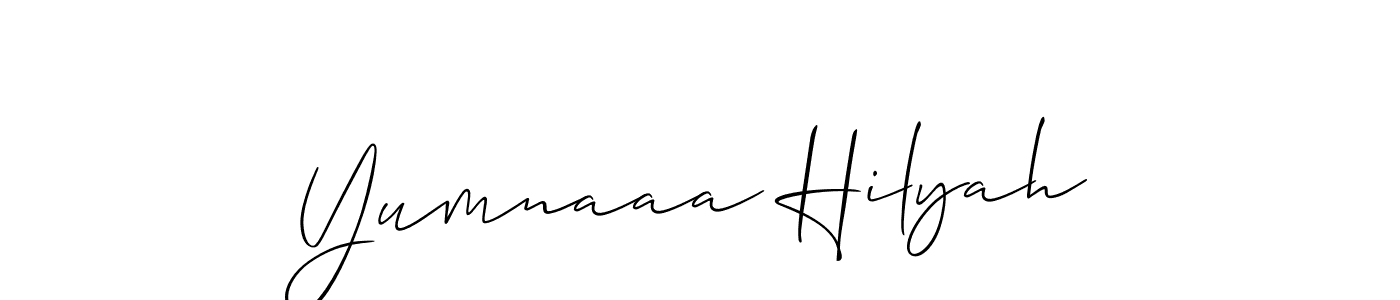 How to make Yumnaaa Hilyah name signature. Use Allison_Script style for creating short signs online. This is the latest handwritten sign. Yumnaaa Hilyah signature style 2 images and pictures png
