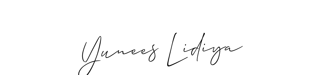 How to Draw Yunees Lidiya signature style? Allison_Script is a latest design signature styles for name Yunees Lidiya. Yunees Lidiya signature style 2 images and pictures png