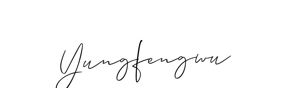 The best way (Allison_Script) to make a short signature is to pick only two or three words in your name. The name Yungfengwu include a total of six letters. For converting this name. Yungfengwu signature style 2 images and pictures png