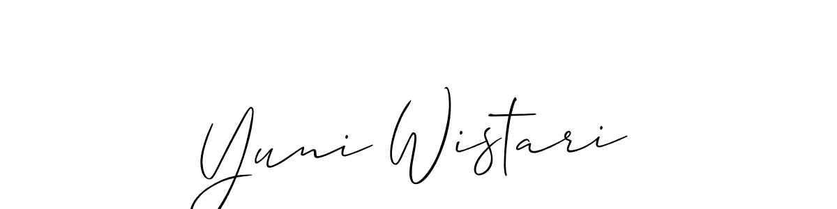 The best way (Allison_Script) to make a short signature is to pick only two or three words in your name. The name Yuni Wistari include a total of six letters. For converting this name. Yuni Wistari signature style 2 images and pictures png