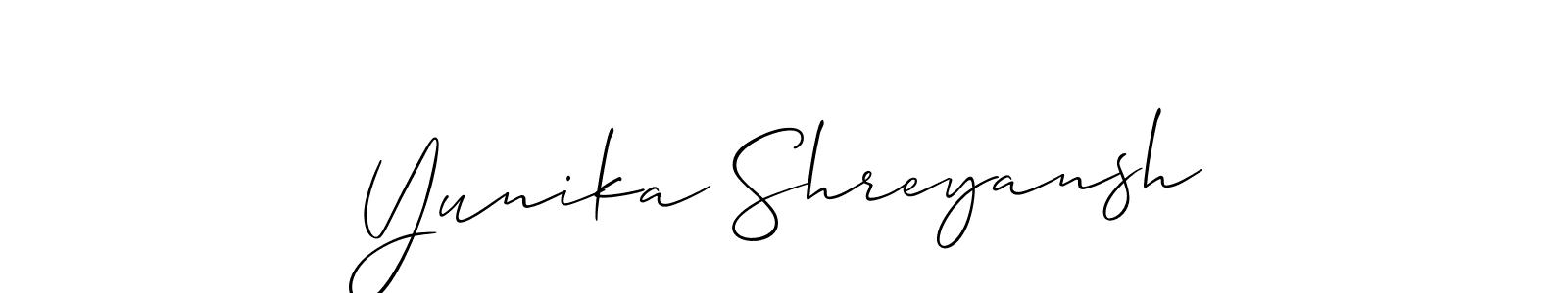 Make a beautiful signature design for name Yunika Shreyansh. With this signature (Allison_Script) style, you can create a handwritten signature for free. Yunika Shreyansh signature style 2 images and pictures png