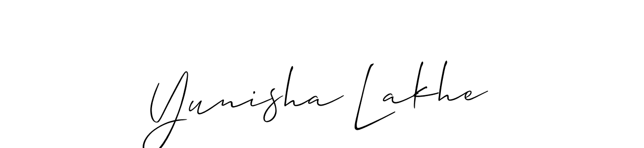 The best way (Allison_Script) to make a short signature is to pick only two or three words in your name. The name Yunisha Lakhe include a total of six letters. For converting this name. Yunisha Lakhe signature style 2 images and pictures png