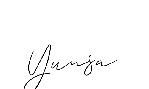 Allison_Script is a professional signature style that is perfect for those who want to add a touch of class to their signature. It is also a great choice for those who want to make their signature more unique. Get Yunsa name to fancy signature for free. Yunsa signature style 2 images and pictures png