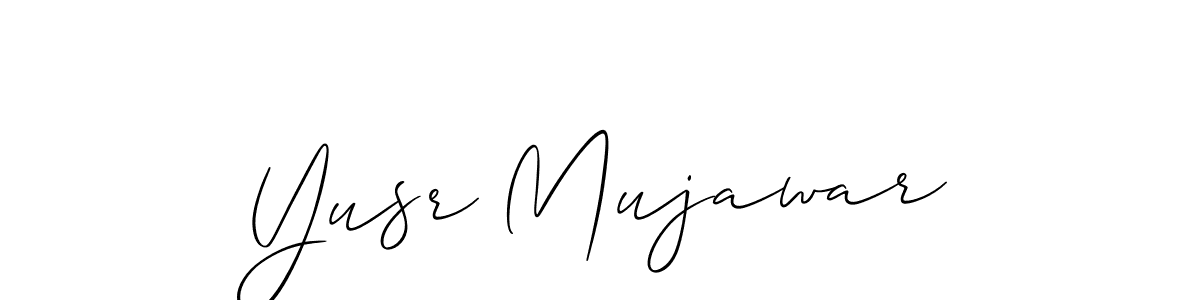 How to make Yusr Mujawar name signature. Use Allison_Script style for creating short signs online. This is the latest handwritten sign. Yusr Mujawar signature style 2 images and pictures png