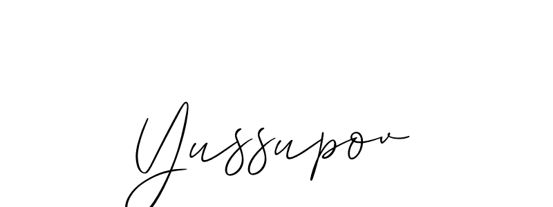 if you are searching for the best signature style for your name Yussupov. so please give up your signature search. here we have designed multiple signature styles  using Allison_Script. Yussupov signature style 2 images and pictures png