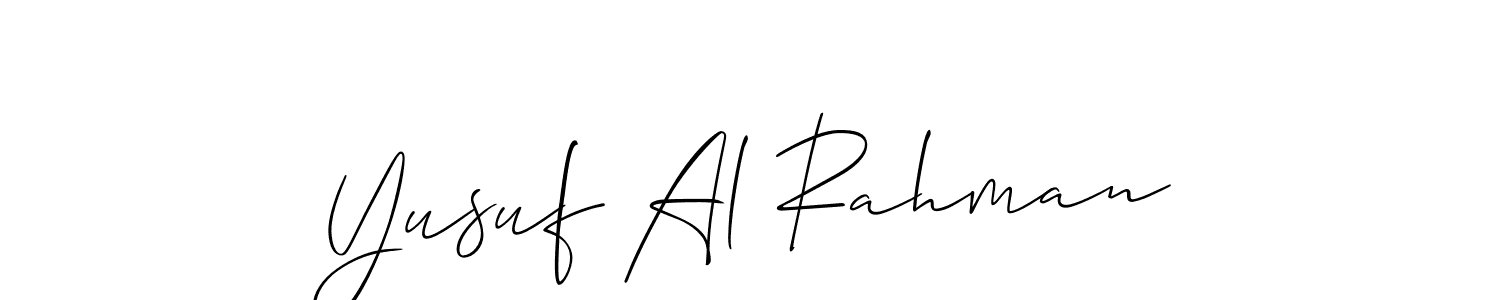 Make a short Yusuf Al Rahman signature style. Manage your documents anywhere anytime using Allison_Script. Create and add eSignatures, submit forms, share and send files easily. Yusuf Al Rahman signature style 2 images and pictures png