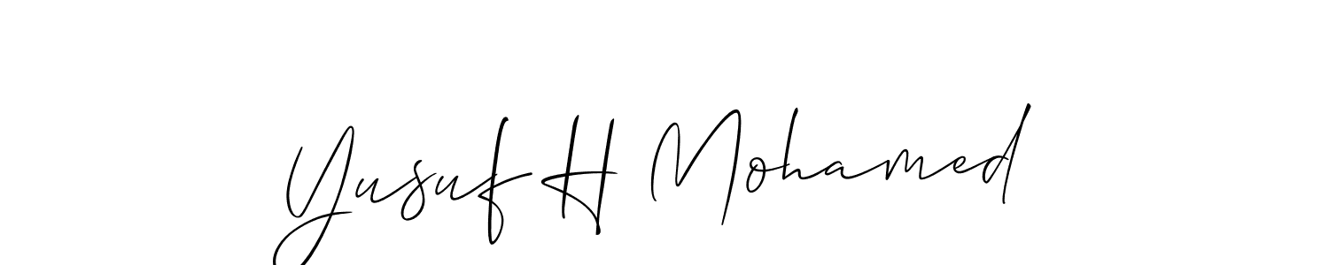 The best way (Allison_Script) to make a short signature is to pick only two or three words in your name. The name Yusuf H Mohamed include a total of six letters. For converting this name. Yusuf H Mohamed signature style 2 images and pictures png