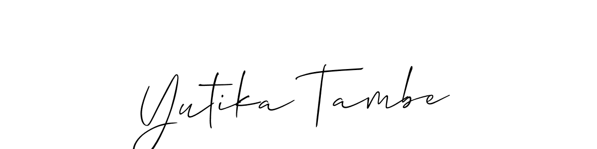 The best way (Allison_Script) to make a short signature is to pick only two or three words in your name. The name Yutika Tambe include a total of six letters. For converting this name. Yutika Tambe signature style 2 images and pictures png