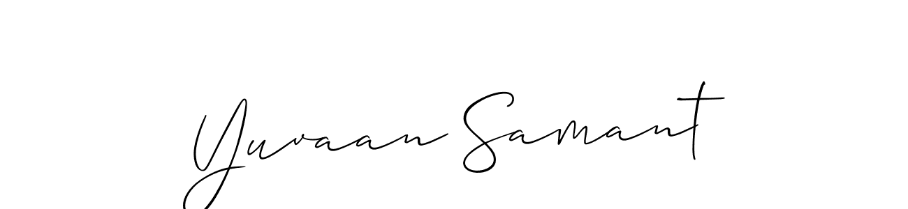 The best way (Allison_Script) to make a short signature is to pick only two or three words in your name. The name Yuvaan Samant include a total of six letters. For converting this name. Yuvaan Samant signature style 2 images and pictures png