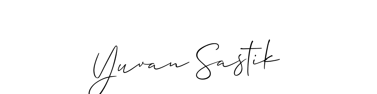 The best way (Allison_Script) to make a short signature is to pick only two or three words in your name. The name Yuvan Sastik include a total of six letters. For converting this name. Yuvan Sastik signature style 2 images and pictures png