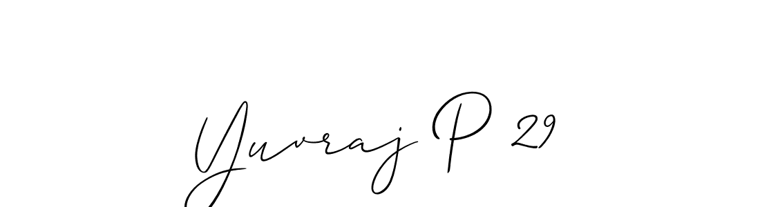 The best way (Allison_Script) to make a short signature is to pick only two or three words in your name. The name Yuvraj P 29 include a total of six letters. For converting this name. Yuvraj P 29 signature style 2 images and pictures png