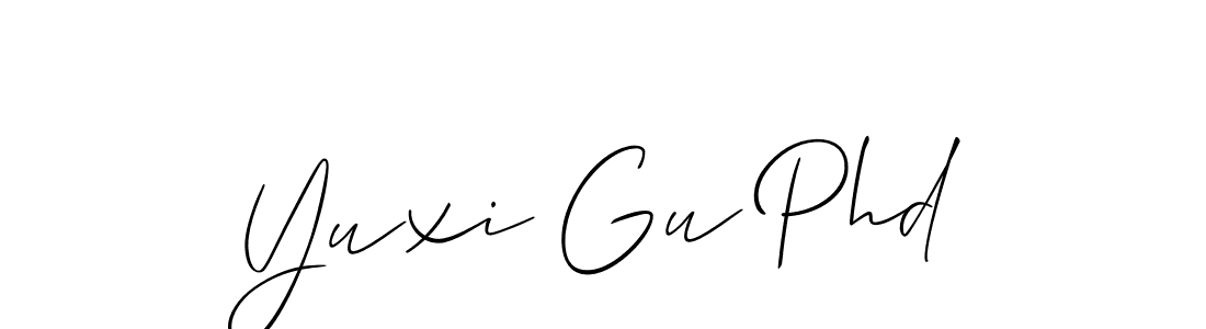 if you are searching for the best signature style for your name Yuxi Gu Phd. so please give up your signature search. here we have designed multiple signature styles  using Allison_Script. Yuxi Gu Phd signature style 2 images and pictures png