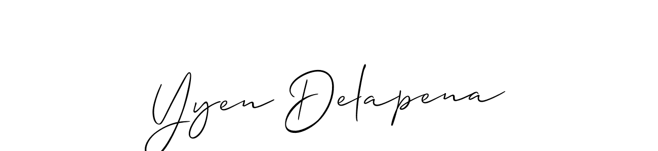 It looks lik you need a new signature style for name Yyen Delapena. Design unique handwritten (Allison_Script) signature with our free signature maker in just a few clicks. Yyen Delapena signature style 2 images and pictures png