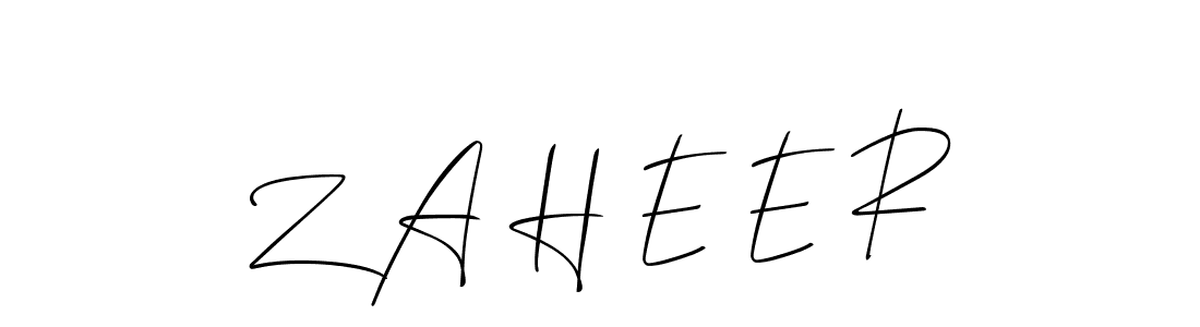 The best way (Allison_Script) to make a short signature is to pick only two or three words in your name. The name Z A H E E R include a total of six letters. For converting this name. Z A H E E R signature style 2 images and pictures png