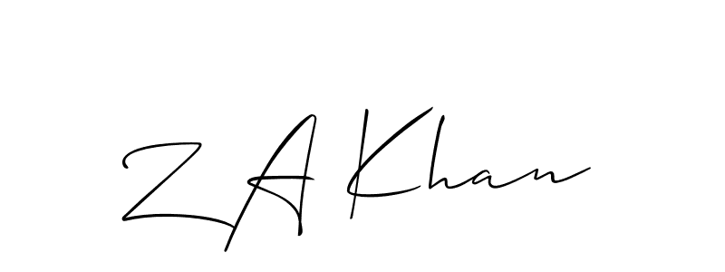 Allison_Script is a professional signature style that is perfect for those who want to add a touch of class to their signature. It is also a great choice for those who want to make their signature more unique. Get Z A Khan name to fancy signature for free. Z A Khan signature style 2 images and pictures png